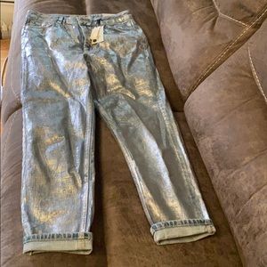 Topshop Silver Foil Moto Jeans